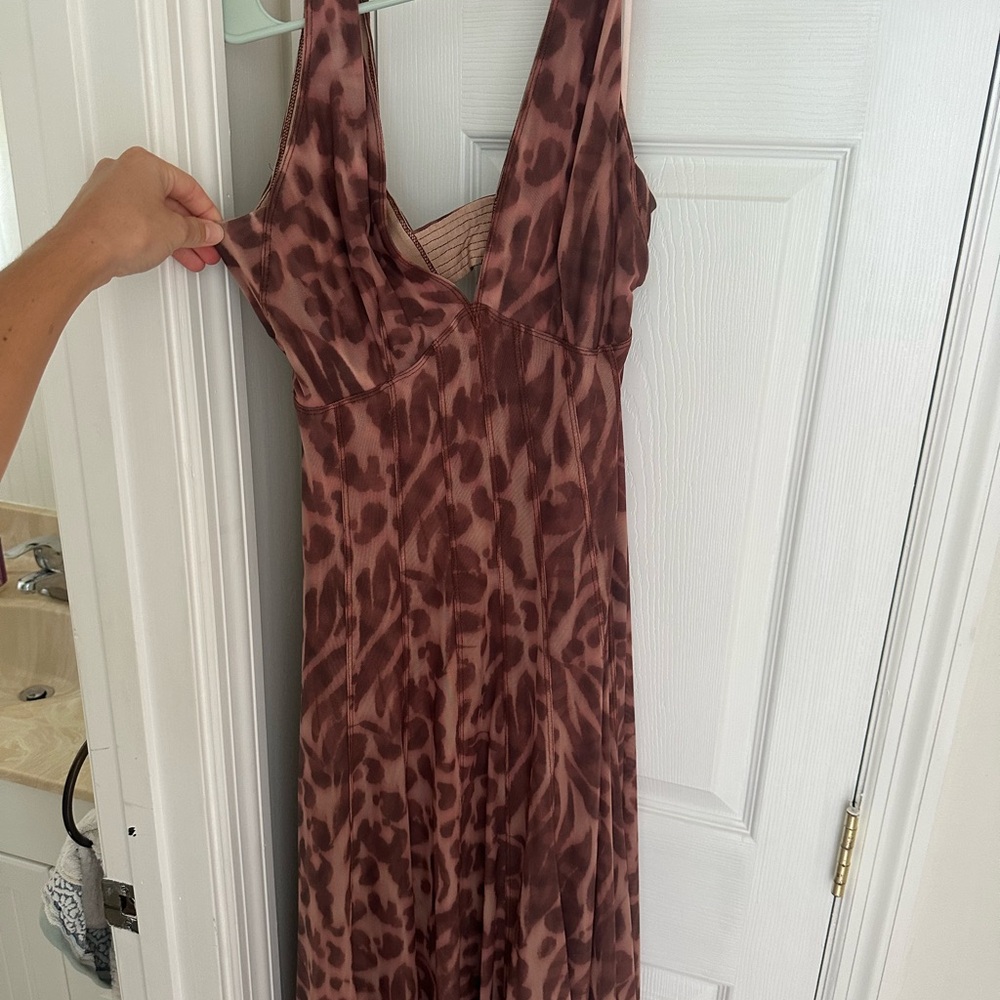Pilcro Brown and Orange Sleeveless V-Neck Maxi Sundress